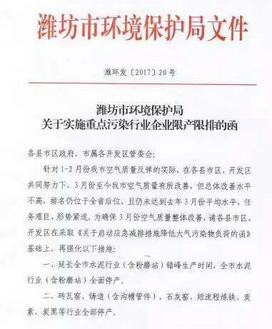 山东潍坊市环保局要求辖区内炭黑企业全部停产